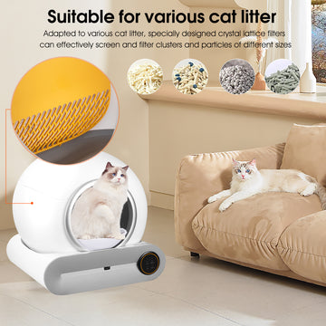 Self-cleaning automatic cat litter box with app control, odor removal, and safety sensors for multiple cats