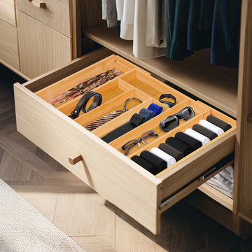 Expandable Bamboo Kitchen Drawer Organizer – Adjustable Cutlery & Utensil Storage Box (5 to 7 Compartments)