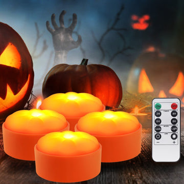 4 Pack Halloween LED Pumpkin Lights Battery Operated Halloween Decoration Lights With 2 Light Modes 4 Timer Setting Remorte Control For Party Pumpkin Decor