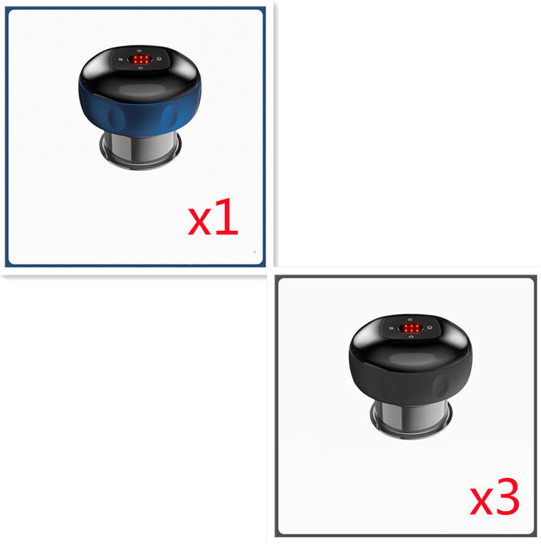 Two images of a black and blue electronic device with digital displays, one labeled '1' and the other labeled '3'