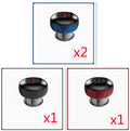 Three cylindrical devices with digital displays, two blue and one black, on a white background