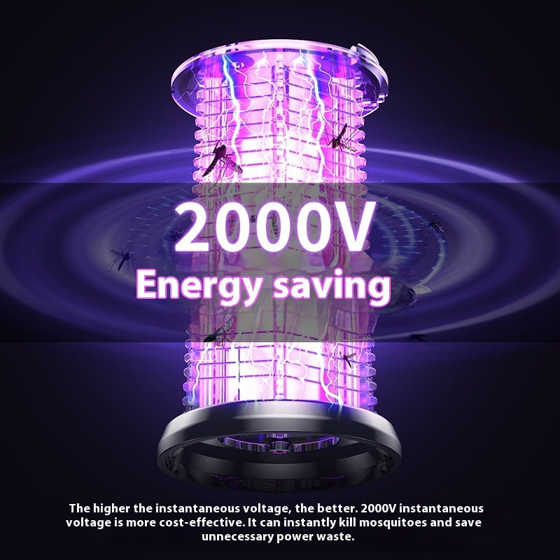 Mosquito killer lamp with purple light effect and text 'Mosquito Killer Lamp' on a dark background.