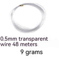 0.5mm transparent wire roll with weight and length information on a white background