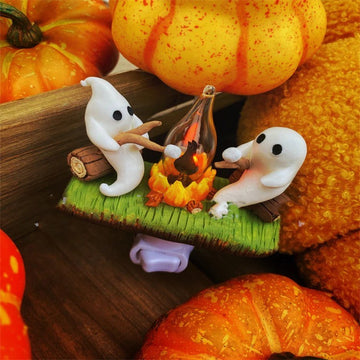 Halloween ghost campfire resin night light glowing on tabletop