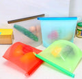 Colorful silicone bags on a white background; Food grade silicone fresh-keeping bag with loop