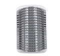 Gray self cat grooming brush with transparent handle on a white background