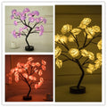 Collage of three LED tree lamps in different colors: pink, yellow, and red.