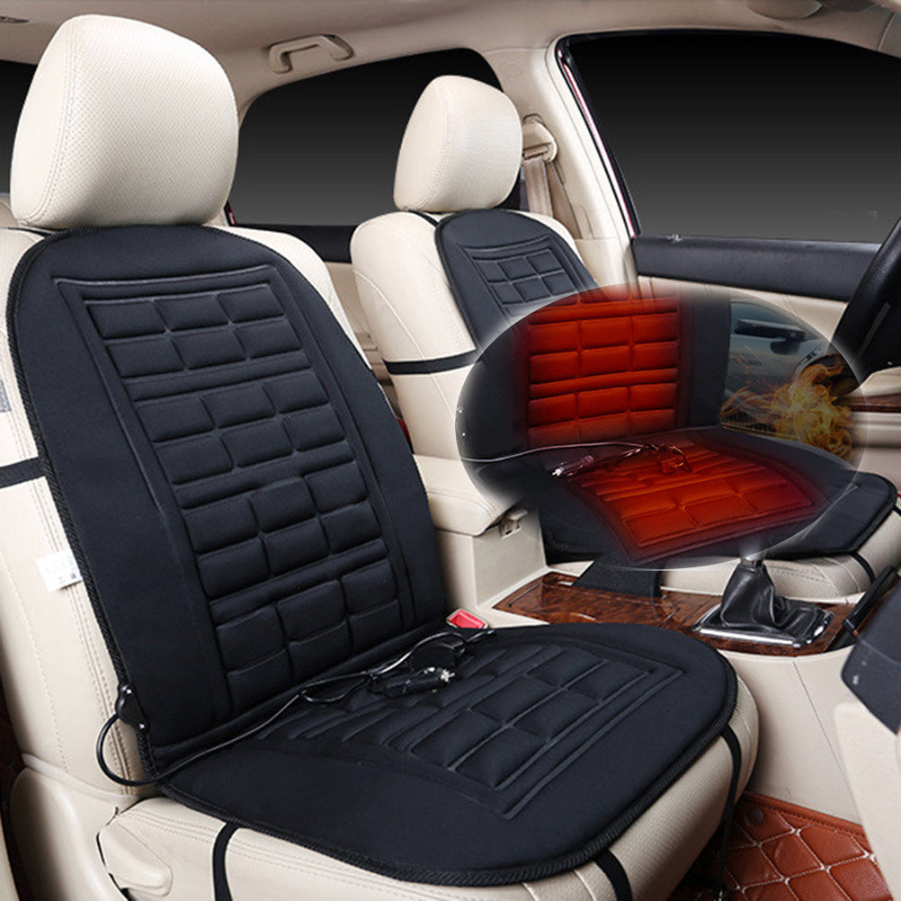 Black car seat cover with heating function on a vehicle interior