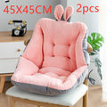 Pink and gray cushion with bunny ears on a chair, labeled 45x45CM and 2pcs; featuring ergonomic design with tufted cotton filling