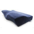 Blue memory foam pillow on a white background