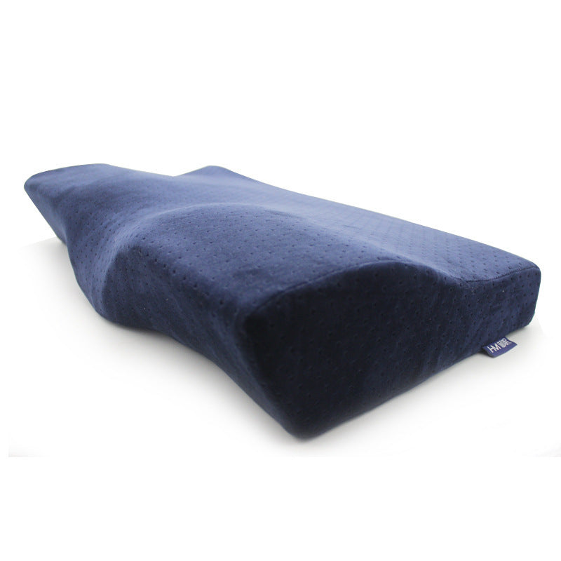 Blue memory foam pillow on a white background
