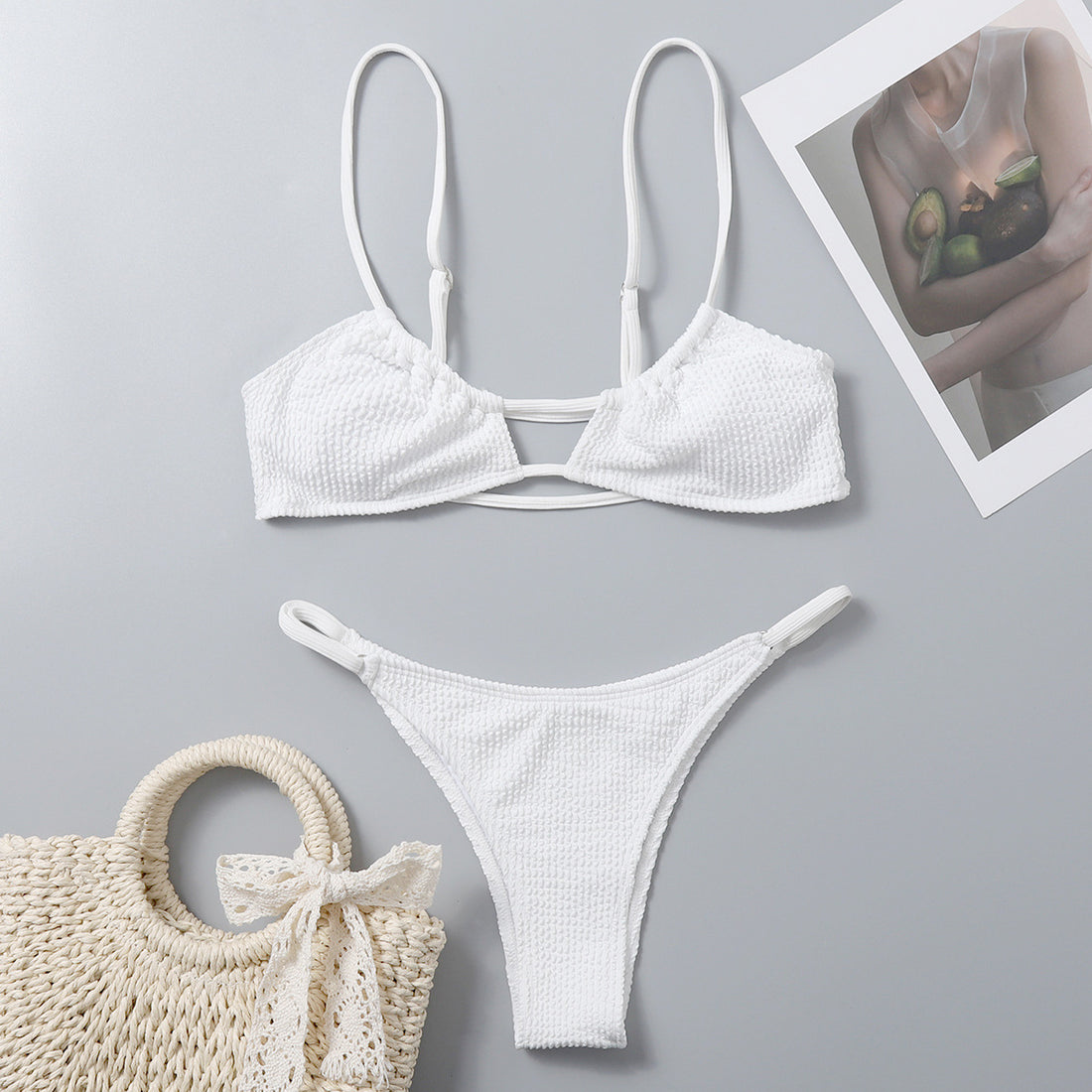 European and American Style Adjustable Bikini Set – Sexy Solid Color Two-Piece Swimwear for Women