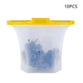 Silicone food storage bag with yellow lid on a white background, labeled '10PCS'