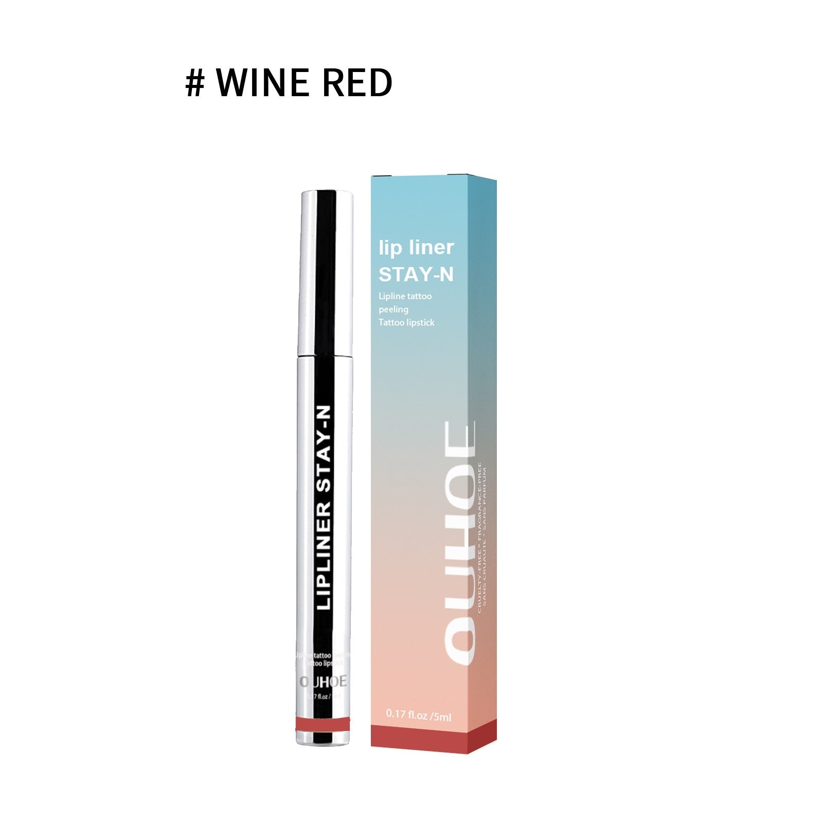 Waterproof Lip liner pen with packaging labelled 'Stay-N' and brand name on a white background