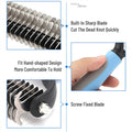 Product details of a cat and dog hair trimmer with built-in sharp blade, hand-shaped design, and screw fixed blade.
