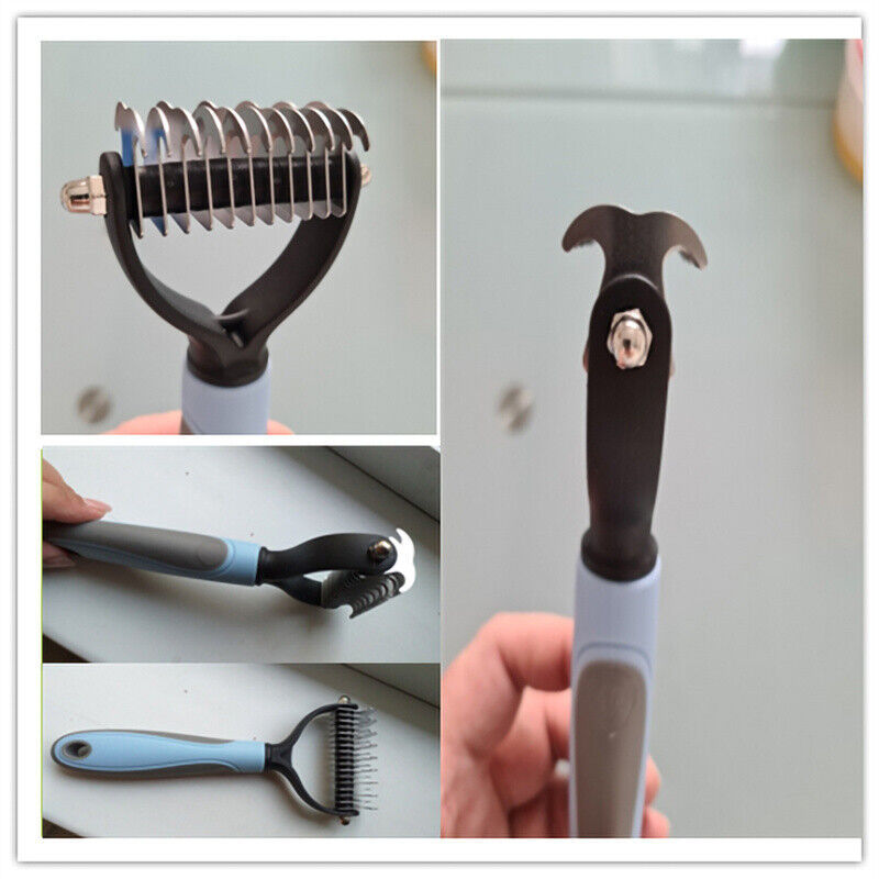 Dual-sided dog and cat grooming brush with ergonomic non-slip handle