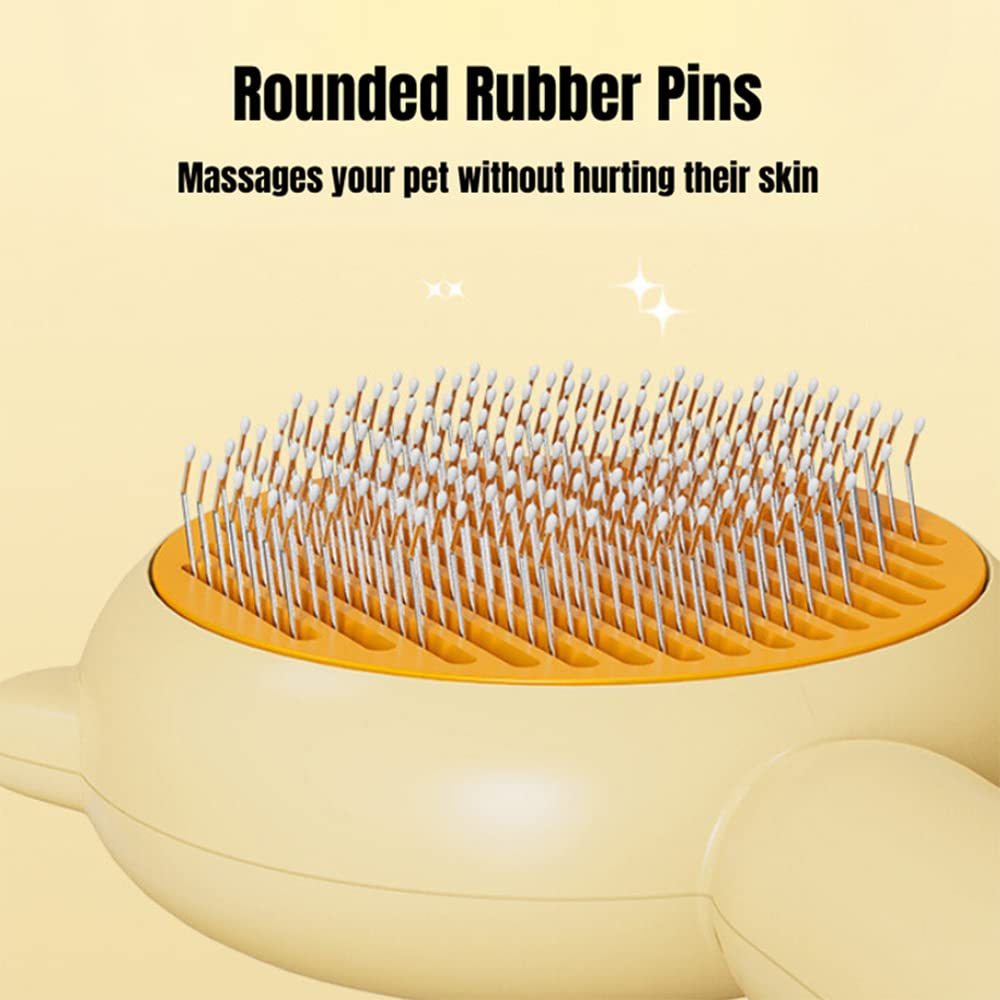 Pet grooming brush with rounded rubber pins on a beige background