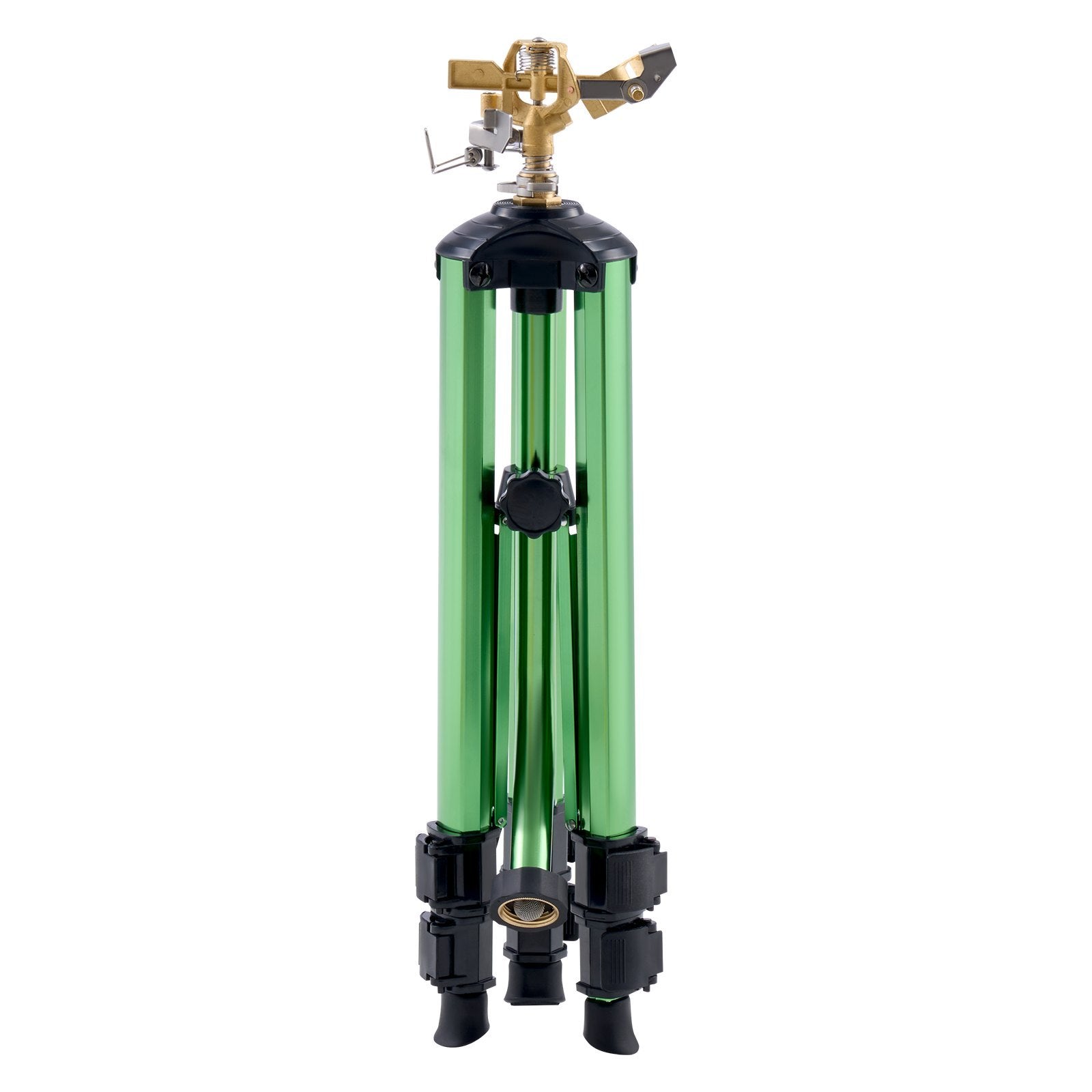Green and black sprinkler system on a white background