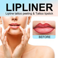 Advertisement for waterproof lip liner with a close-up of lips and text about lipliner tattoo peeling and tattoo lipstick.