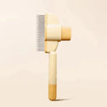 Two-handled grooming tool with a comb on a beige background