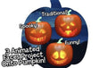 Jack-o’-lantern prop telling jokes and entertaining guests