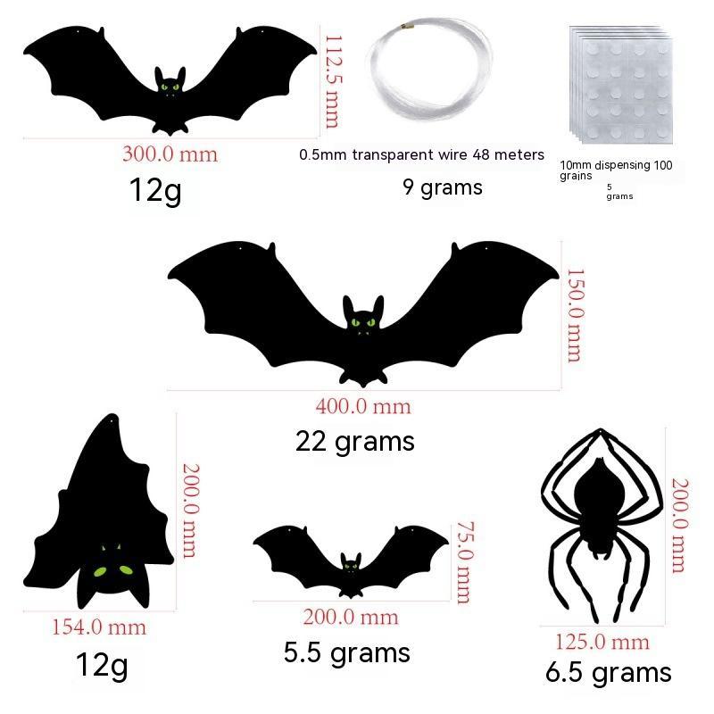 Outdoor Halloween bat wall decoration set with bats and spider