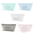 Set of five silicone bags in various colors on a white background; Set of five silicone bags in various colors on a white background