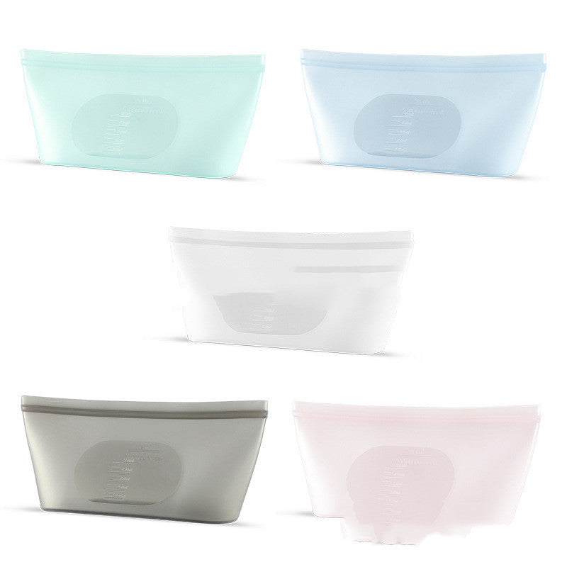 Set of five silicone bags in various colors on a white background; Set of five silicone bags in various colors on a white background