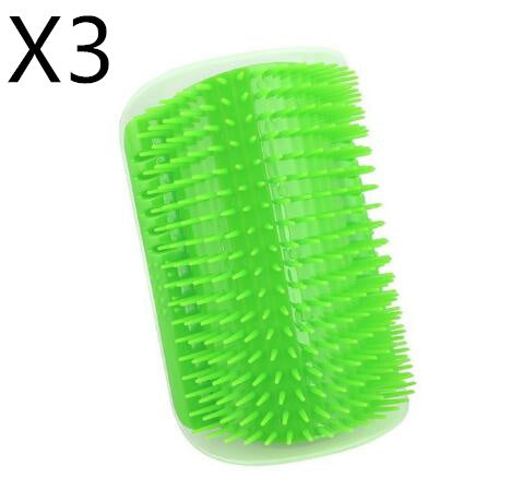 Green self cat grooming brush with bristles on a white background