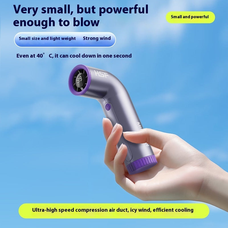 High-Speed Rechargeable Handheld Turbo Fan – Portable USB Fan with Digital Display and Adjustable Wind Speed