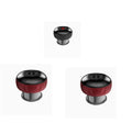 Three red and black kitchen knobs on a white background