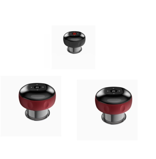 Three red and black kitchen knobs on a white background