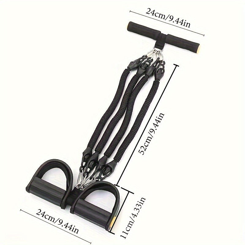 Adjustable resistance bands with foot pedals and handles stating size