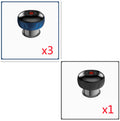 Two images of a black and blue electronic device with digital displays, one showing three devices and the other one