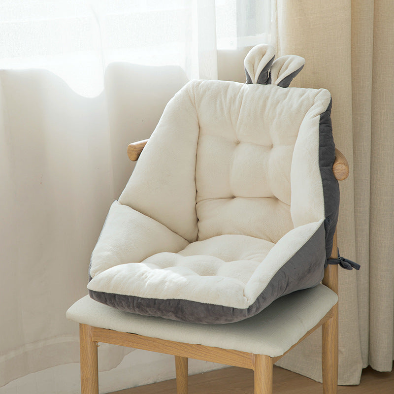 Chair with a beige and gray cushion on a neutral background; featuring ergonomic design with tufted cotton filling