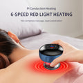 Person using a 6-speed red light heating device on their shoulder with text about PI Conduction Heating