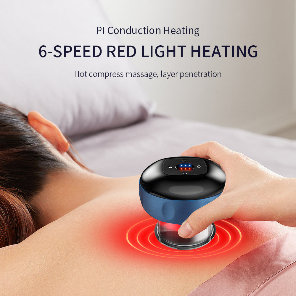 Person using a 6-speed red light heating device on their shoulder with text about PI Conduction Heating