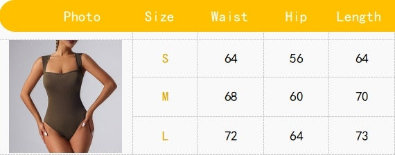Size chart for a bodysuit with measurements in centimeters