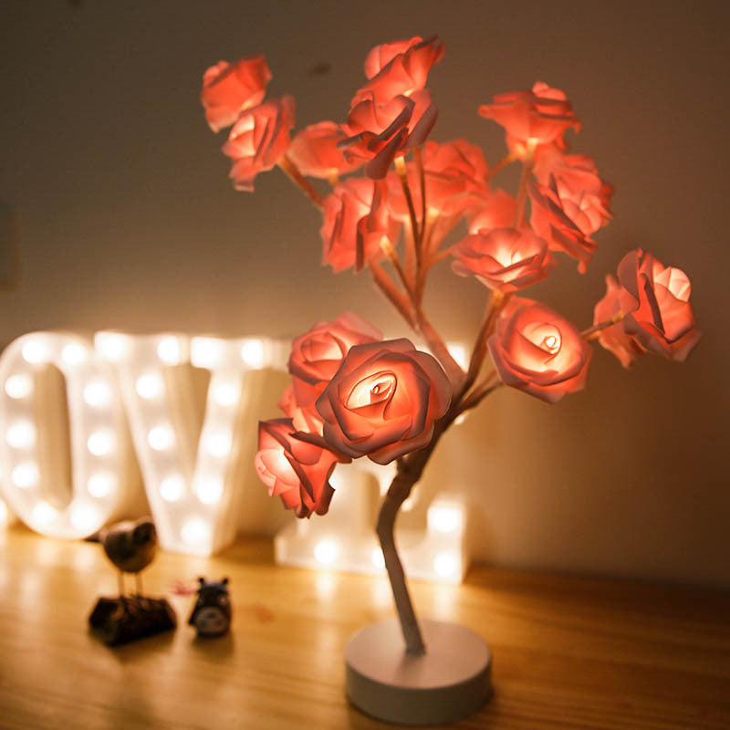 White and red rose flower lamp for gifts and home décor