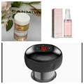 Collage of a black electronic device, a container labelled 'Fanmuh', and a perfume bottle with packaging