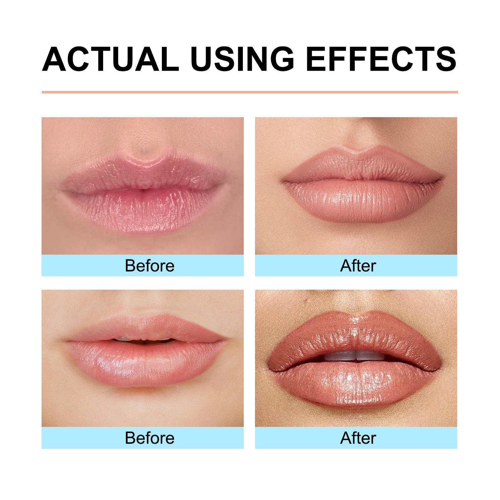 Before and after effects of a waterproof lip liner pen on lips