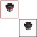 Two views of a black and red electronic massager on a white background
