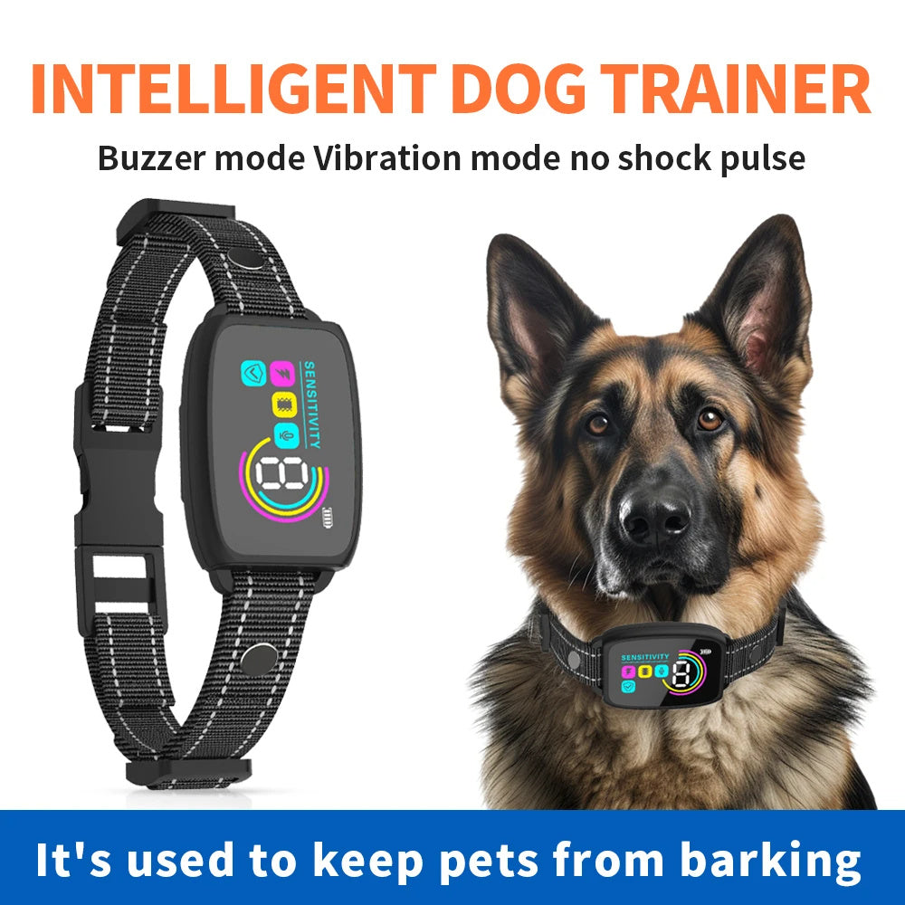Smart Dog Bark Collar with AI Detection – Anti-Bark Training Collar with Beep, Vibration & Shock, 8-Level Sensitivity, LCD Display, Waterproof & USB Rechargeable – For Small, Medium & Large Dogs