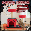 Halloween-inspired cat condo with scratching posts and ladder