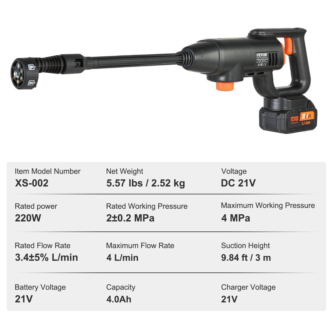 VEVOR cordless pressure washer handheld with 4.0Ah battery
