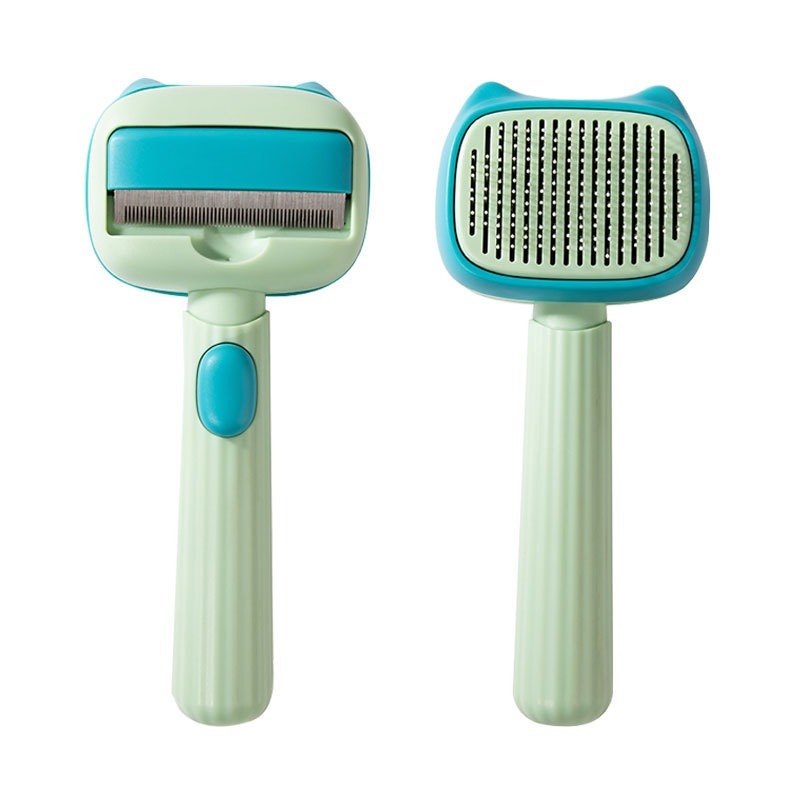 Two grooming tools with blue and green design on a white background