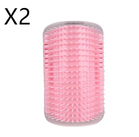 Pink self cat grooming brush with clear handle on a white background with 'X2' indication for quantity