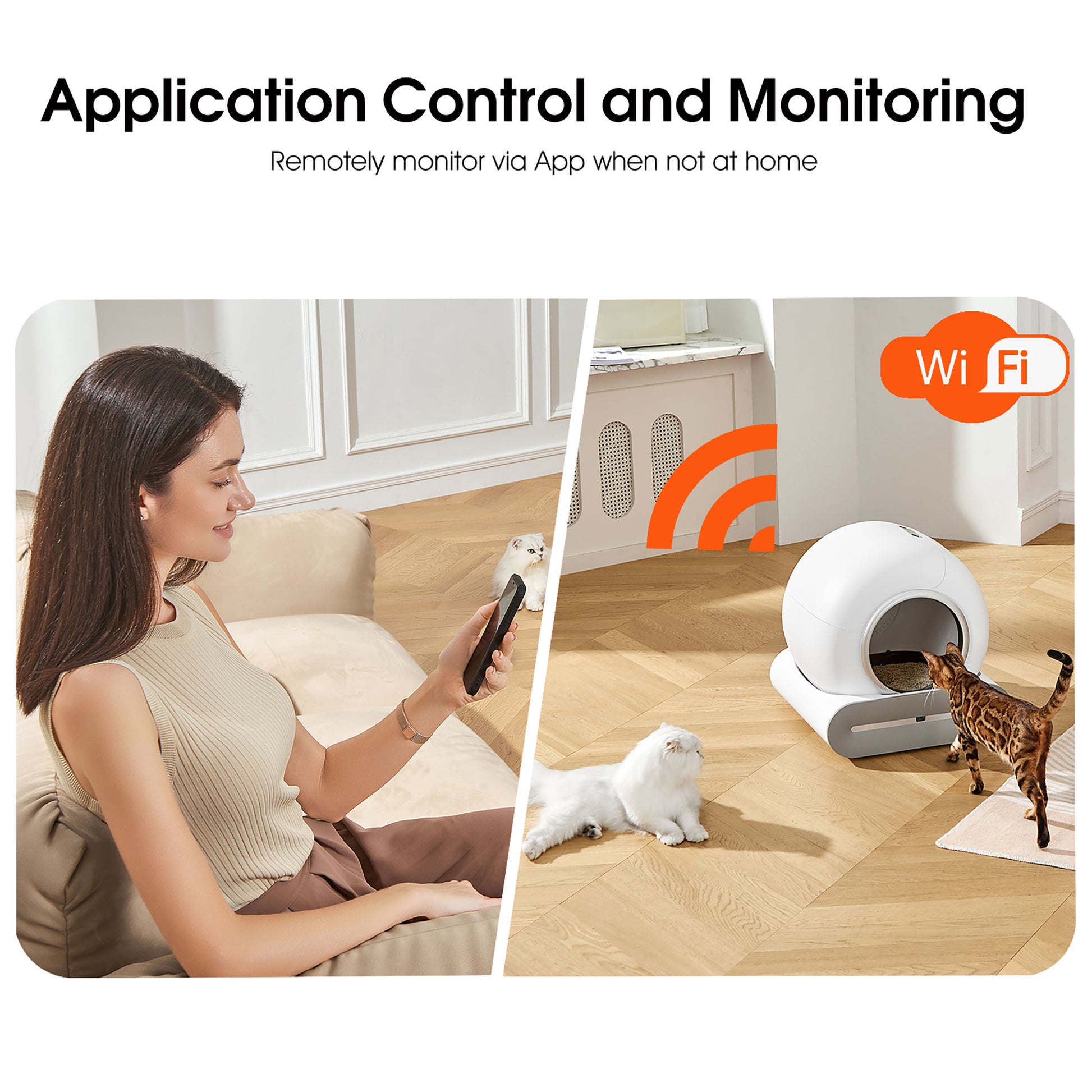 Application and Monitoring system of Self-cleaning automatic cat litter box with app control, odor removal, and safety sensors for multiple cats
