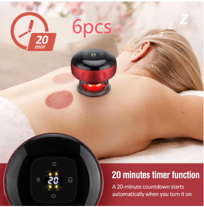 Person receiving a massage with a handheld device, featuring a 20-minute timer and '6 pcs' text