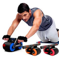 Automatic rebound ab roller in blue with comfort grip handles